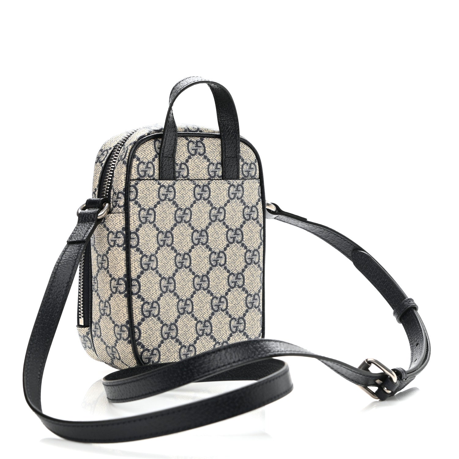 Gucci GG Supreme Monogram Textured Dollar Calfskin Web Mini Ophidia Double Zip Messenger Bag Beige Blue 2 of 9