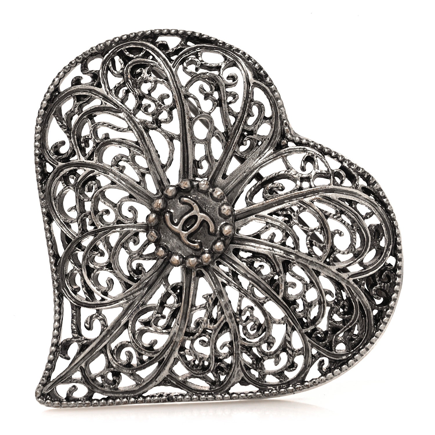 Chanel Ruthenium CC Heart Brooch 1 of 4