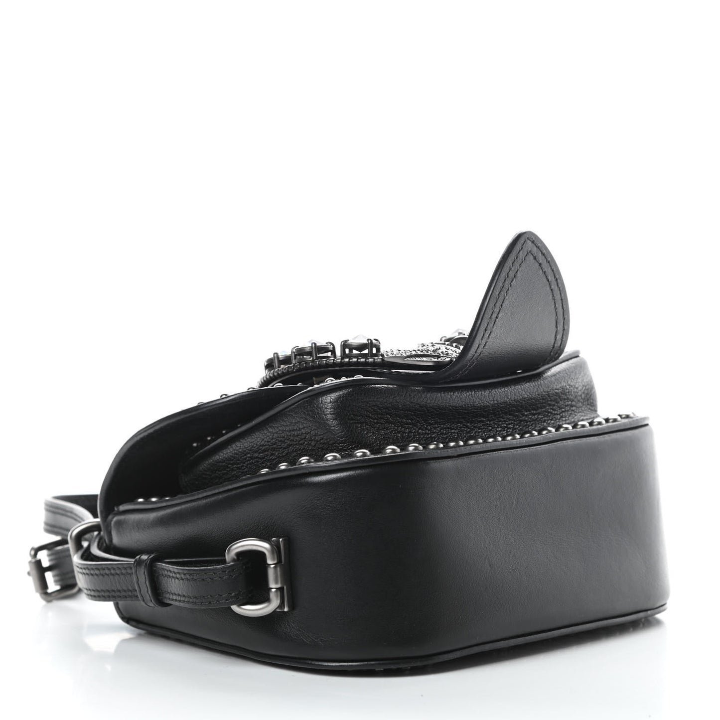 Goatskin Madras Soft Calfskin Crystal Embellished Dahlia Shoulder Bag Black