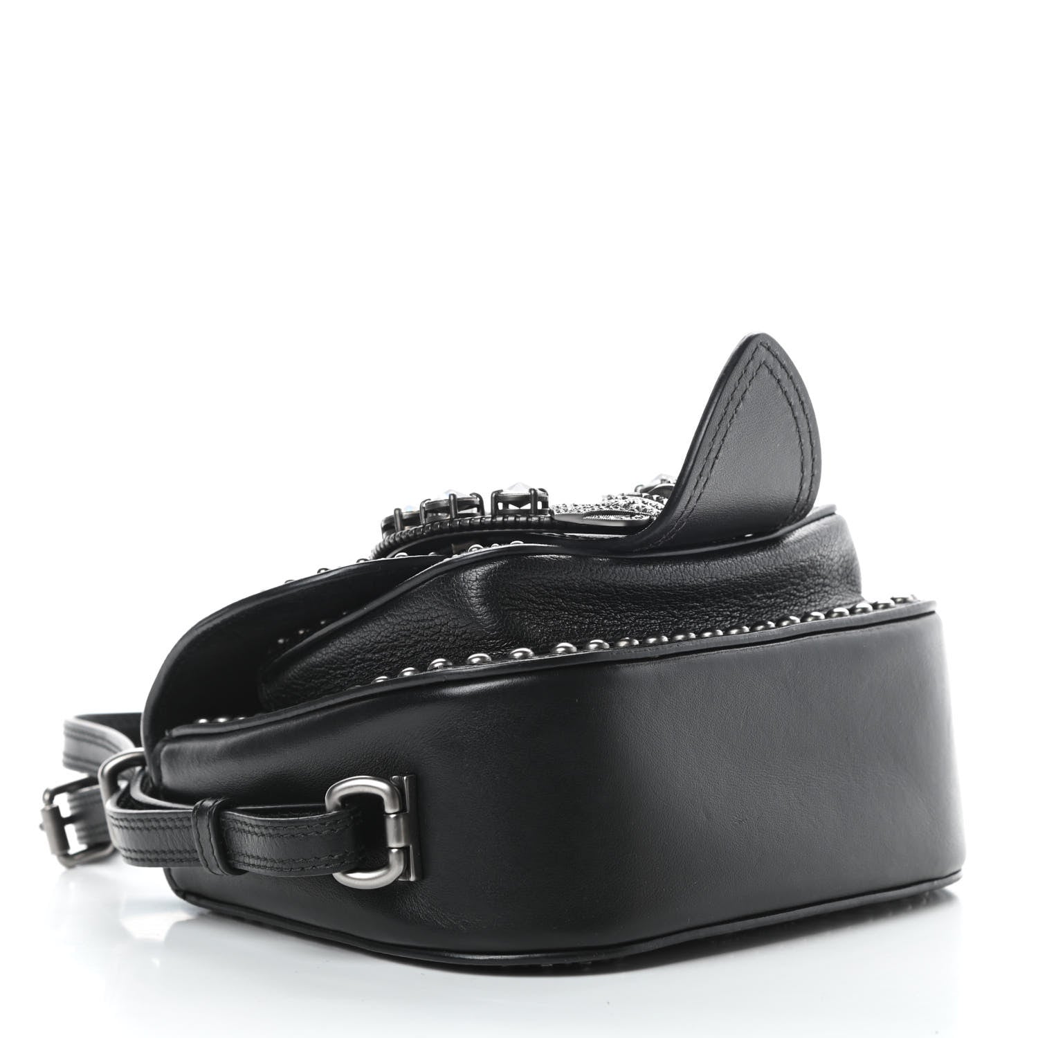 Miu Miu Goatskin Madras Soft Calfskin Crystal Embellished Dahlia Shoulder Bag Black 4 of 12