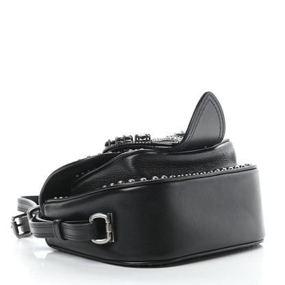 Miu Miu Goatskin Madras Soft Calfskin Crystal Embellished Dahlia Shoulder Bag Black 4 of 12