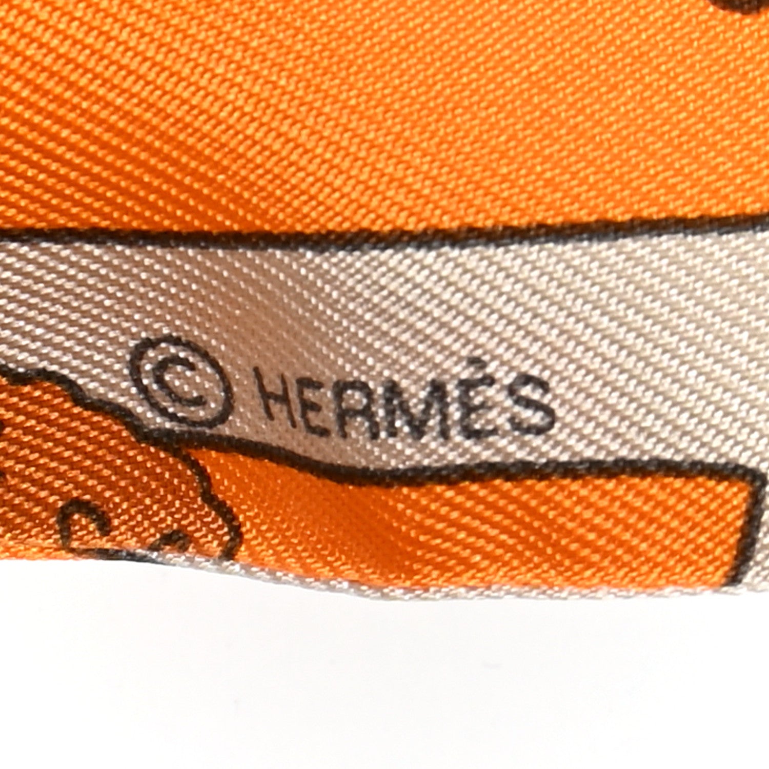 Hermes Silk Les Nouveaux Amoureux de Paris Twilly Orange Ciel Beige 3 of 8