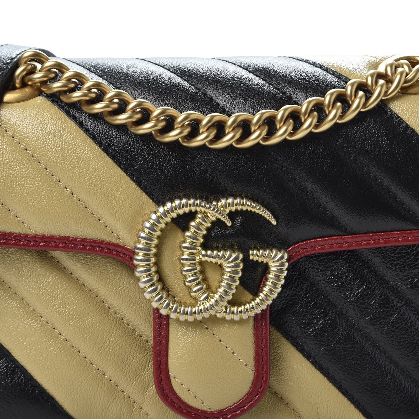 Azalea Calfskin Matelasse Diagonal Patchwork Mini Torchon GG Marmont Shoulder Bag Black Beige Romantic Cerise