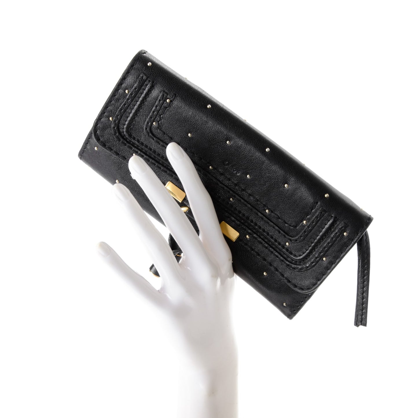 Calfskin Studded Marcie Continental Flap Wallet Black