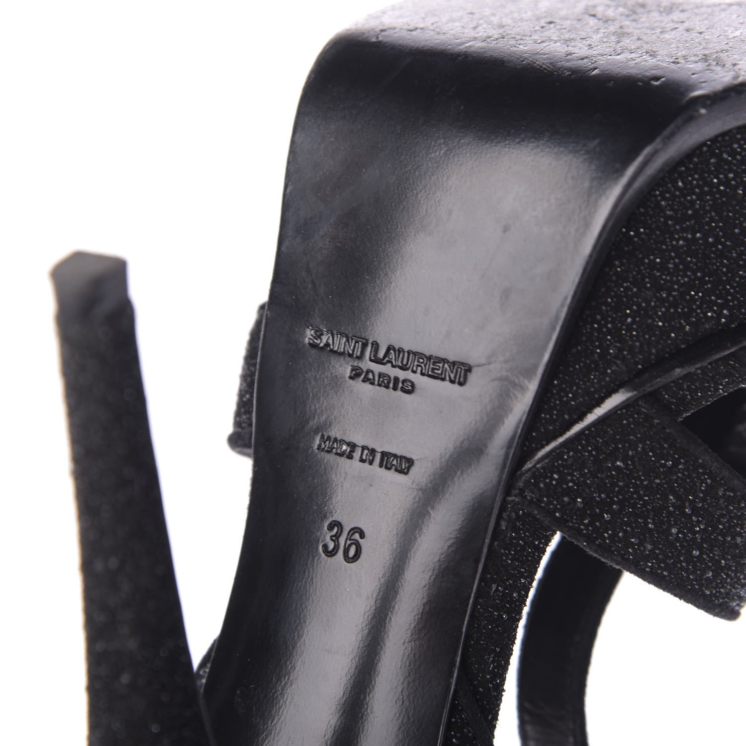 Saint Laurent Glitter Effect Calfskin Tribute 105 Platform Sandals 36 Black 8 of 10