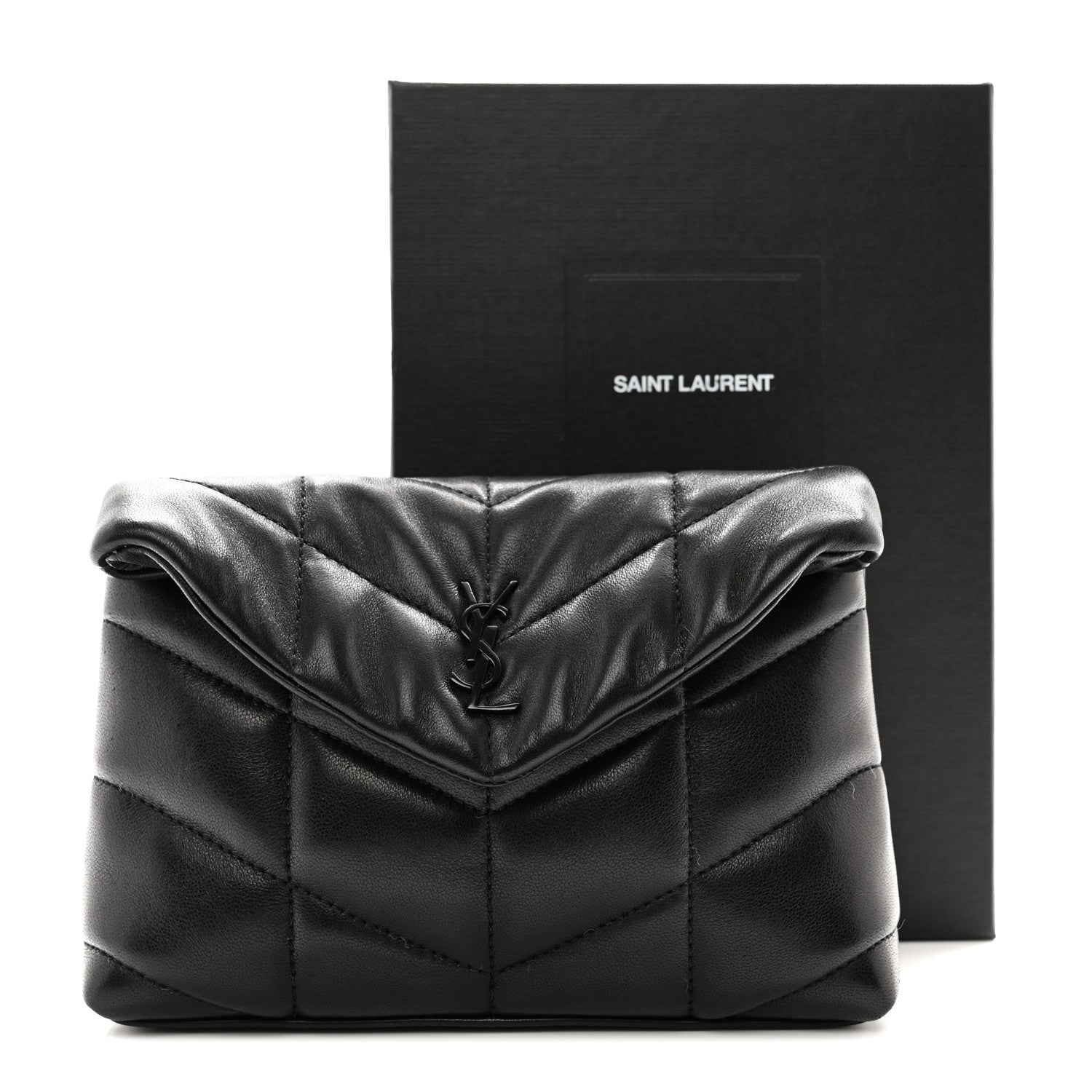 Saint Laurent Lambskin Monogram Loulou Puffer Pouch Clutch Black 8 of 8