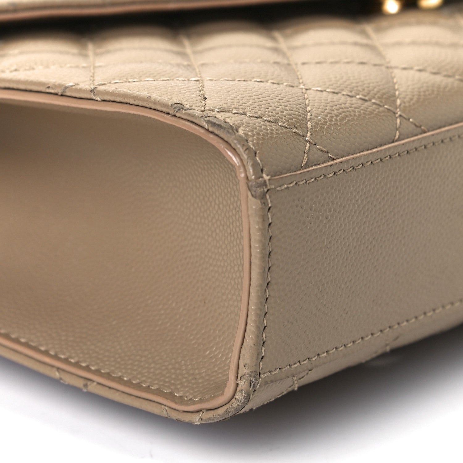 Saint Laurent Grain De Poudre Textured Mixed Matelasse Medium Triquilt Monogram Satchel Latte Cream 8 of 13