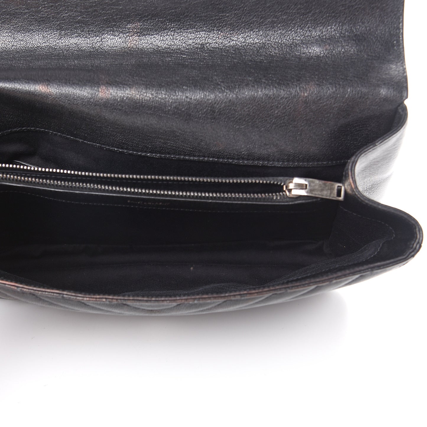 Sheepskin Matelasse Chevron Monogram Large College Satchel Black