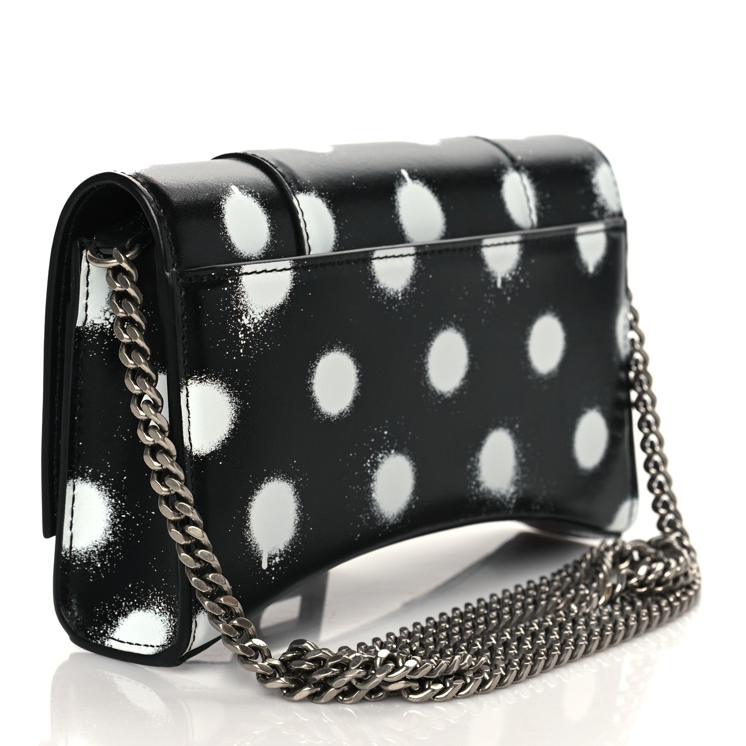 Balenciaga Shiny Box Calfskin Polka Dot Hourglass Chain Bag Black White 3 of 9