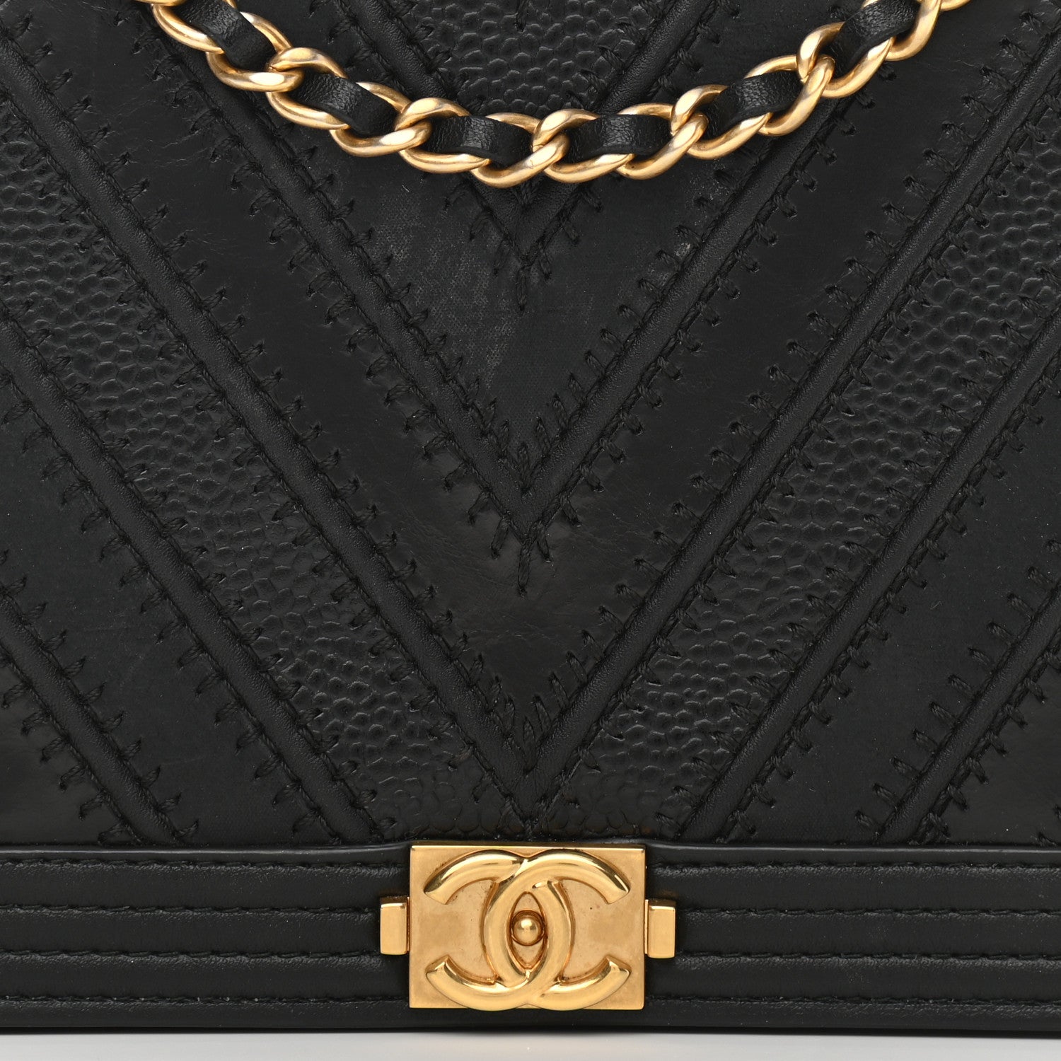 Chanel Calfskin Caviar Chevron Quilted Mixed Boy Wallet On Chain WOC Black 7 of 12