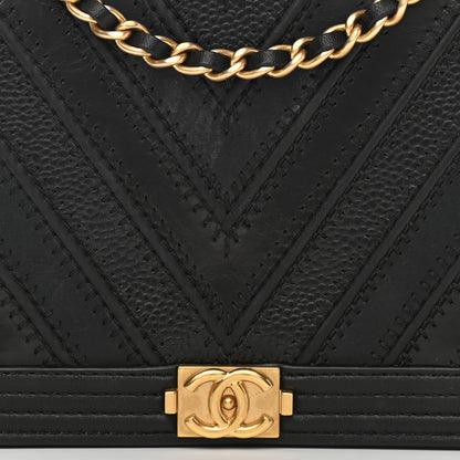 Chanel Calfskin Caviar Chevron Quilted Mixed Boy Wallet On Chain WOC Black 7 of 12