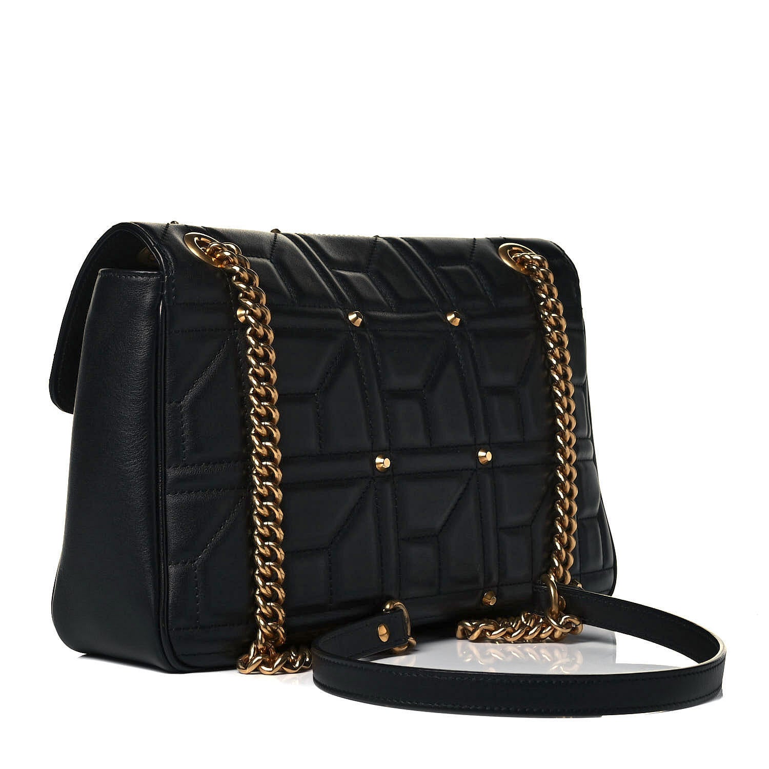 Gucci Calfskin Matelasse Studded Medium GG Marmont Shoulder Bag Black 3 of 9