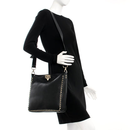 Valentino Garavani Pebbled Calfskin Large Rockstud Flip-Lock Messenger Bag Black 2 of 8