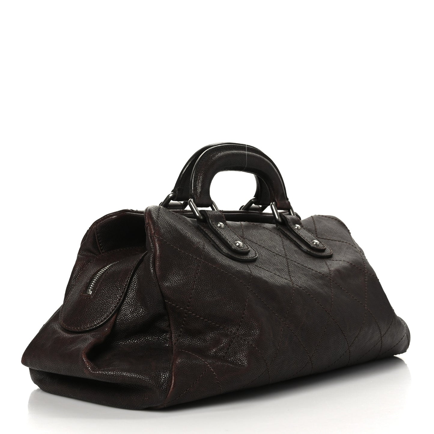Caviar Quilted Bowler Tote Brown