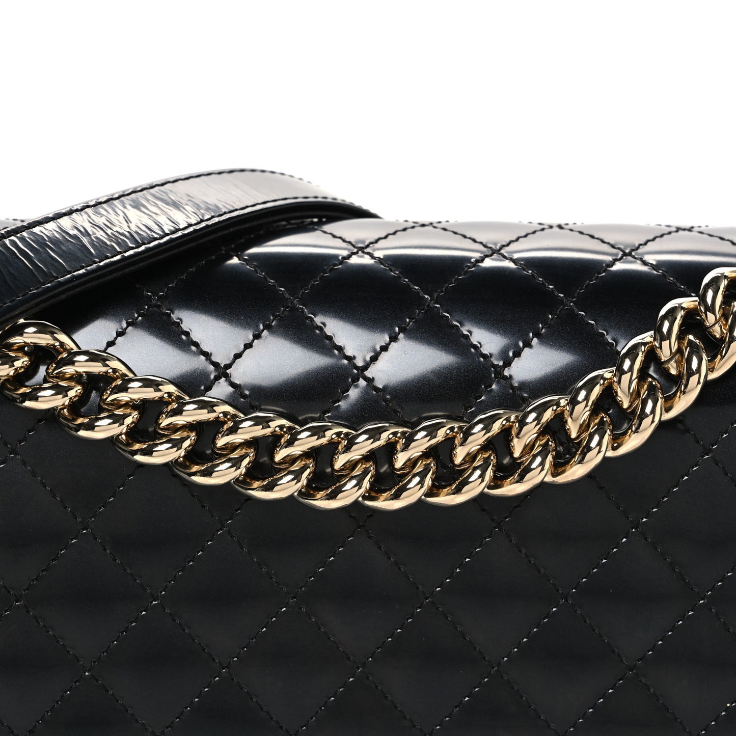 Iridescent Glazed Calfskin Quilted New Medium Boy Flap Black