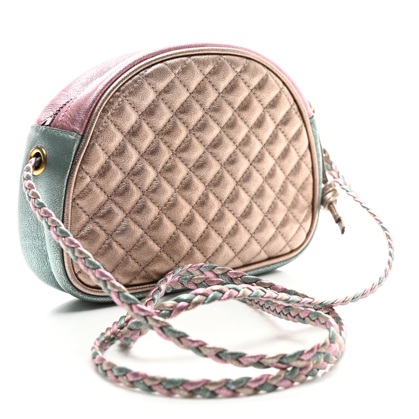 Laminated Nappa Trapuntata Mini Zumi Dome Shoulder Bag Rosa Lago Rame