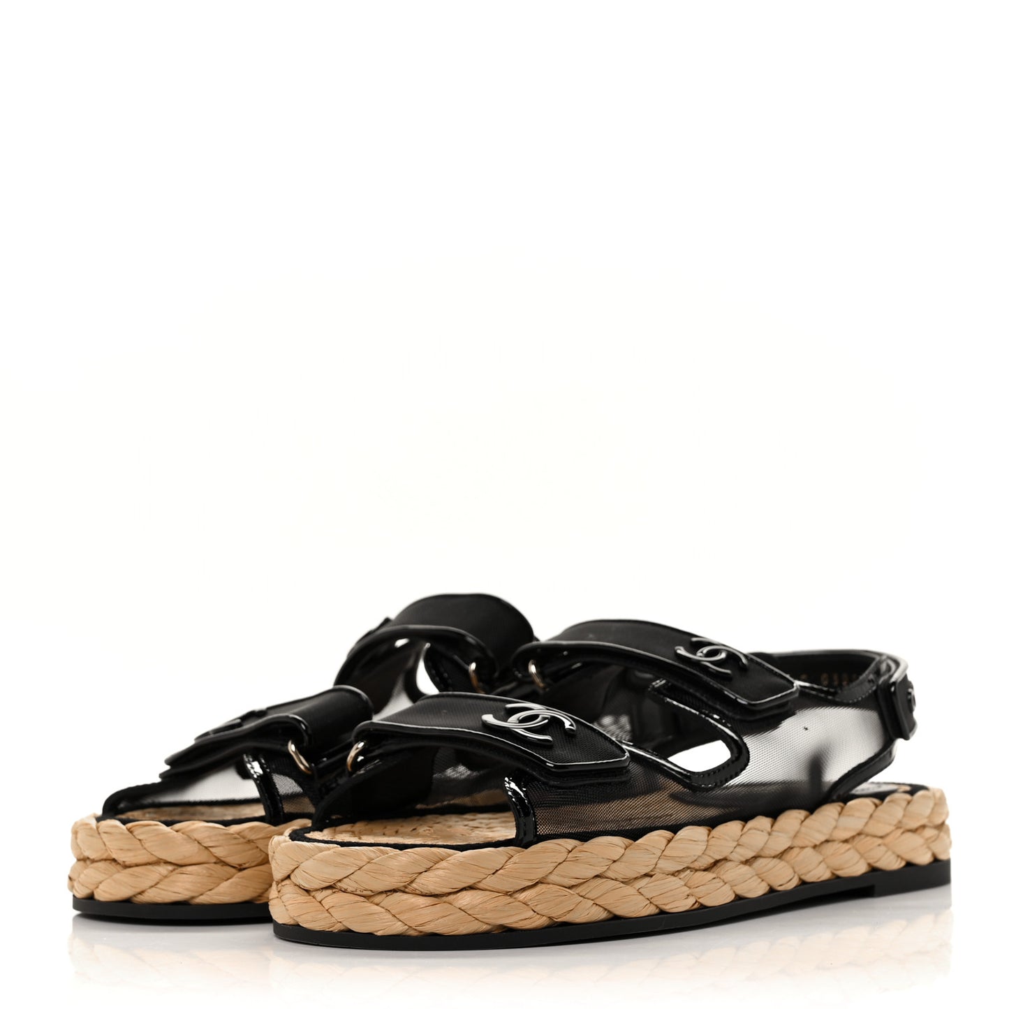 Mesh Patent Calfskin Velcro Dad Sandals 38.5 Black