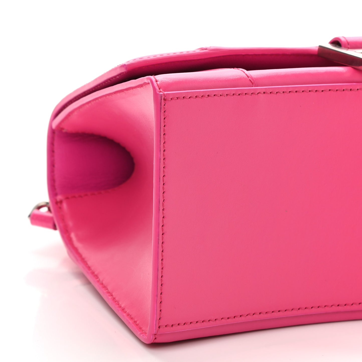 Shiny Box Calfskin Small Hourglass Top Handle Bag Acid Fuchsia