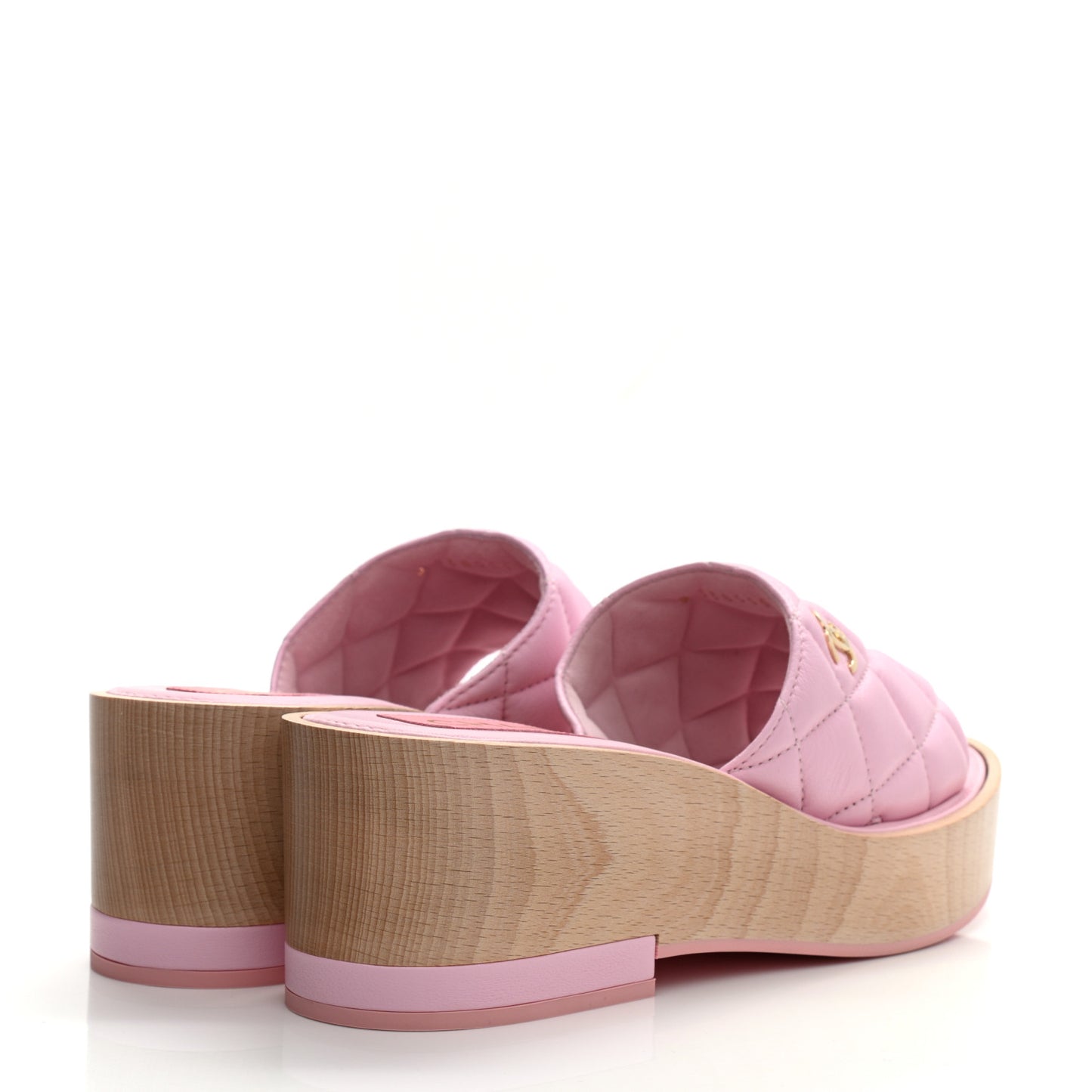 Lambskin Quilted CC Slip On Platform Sandals 38 Pink