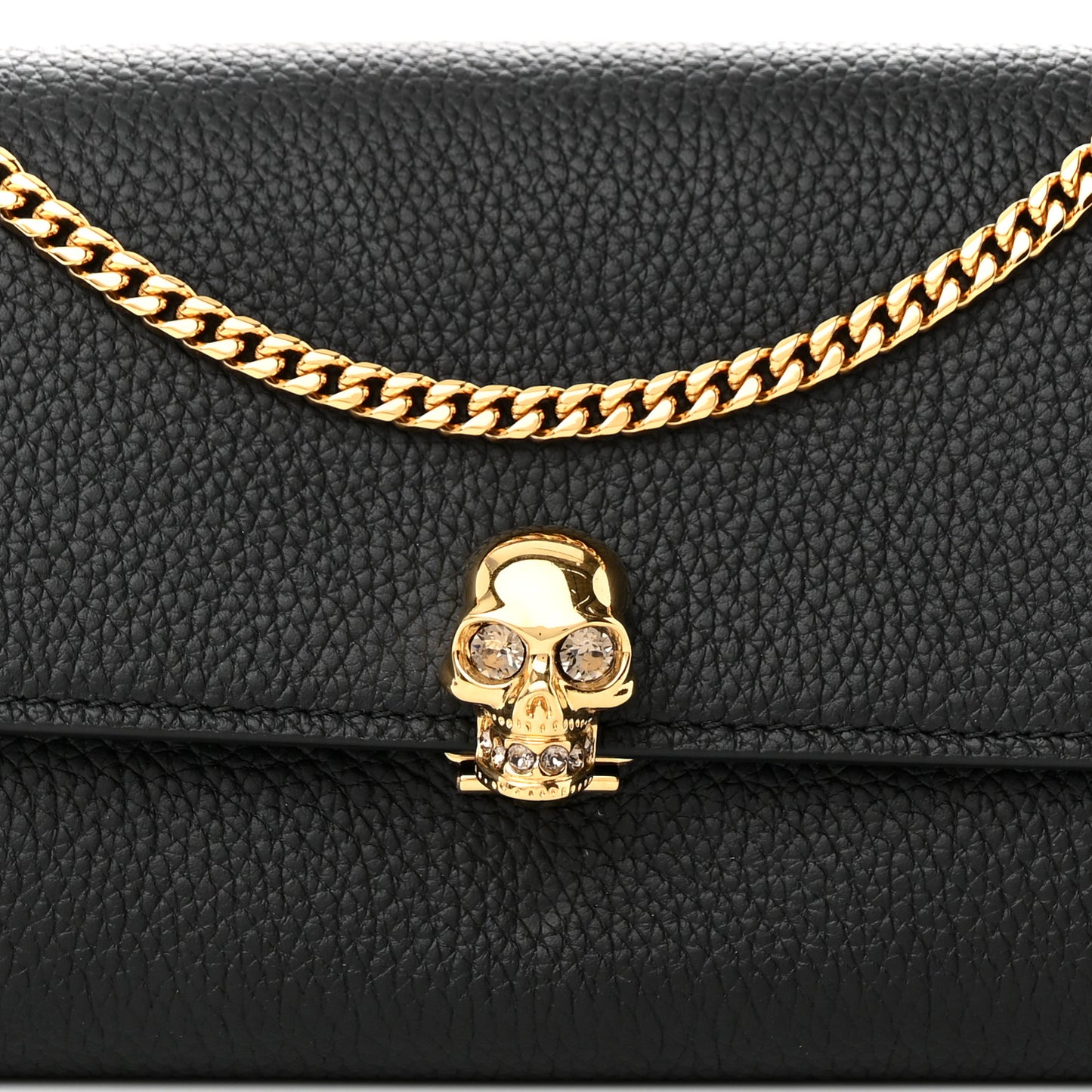 Pebbled Calfskin Skull Wallet on Chain Black