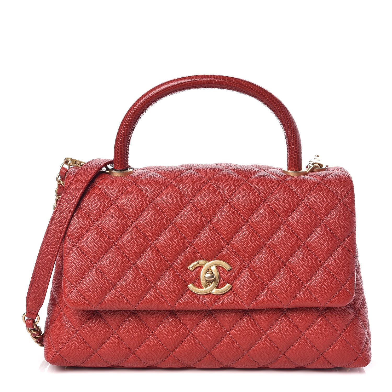 Chanel Caviar Lizard Quilted Small Coco Handle Flap Red 1 of 11
