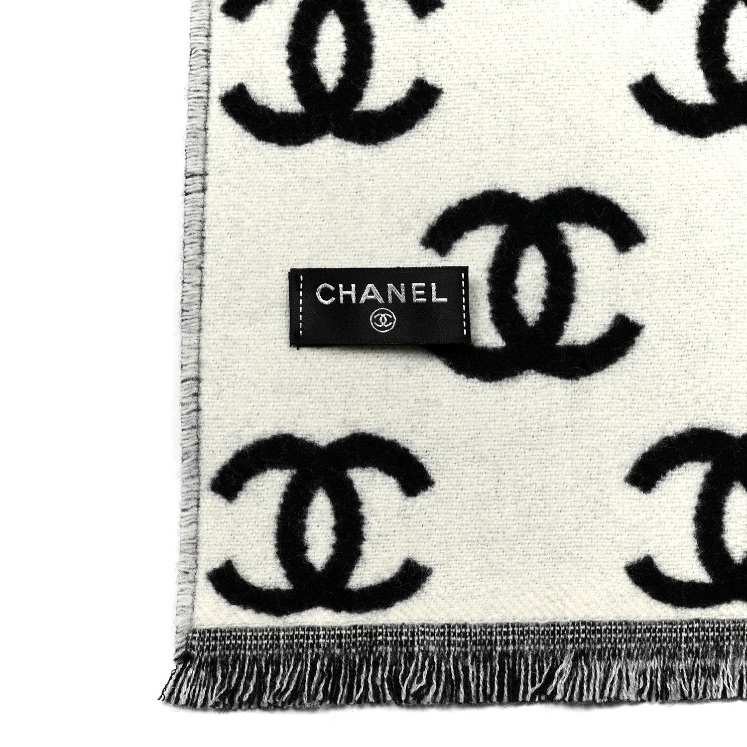 Chanel Wool Cashmere CC Scarf Black White 3 of 3