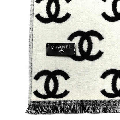 Chanel Wool Cashmere CC Scarf Black White 3 of 3