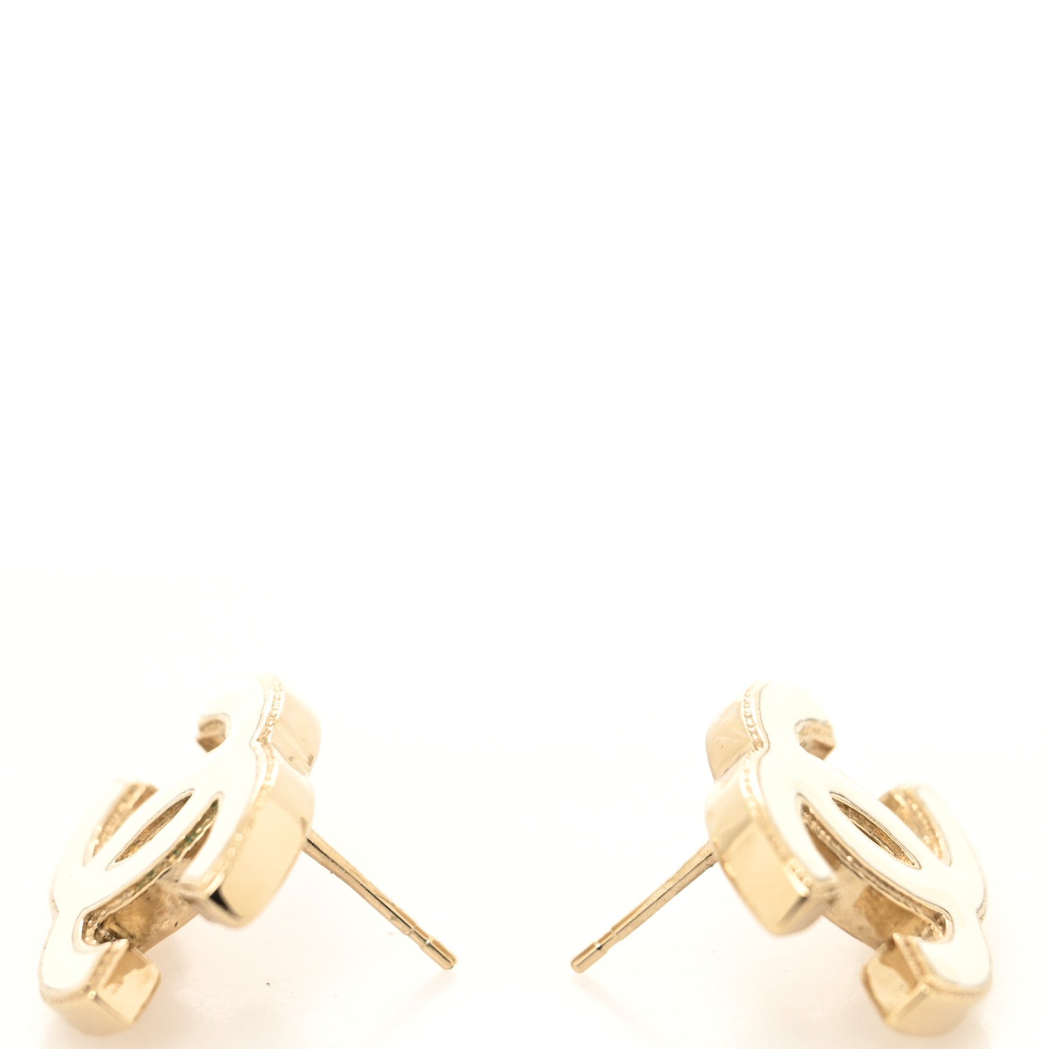Chanel Enamel CC Earrings Gold White 3 of 4