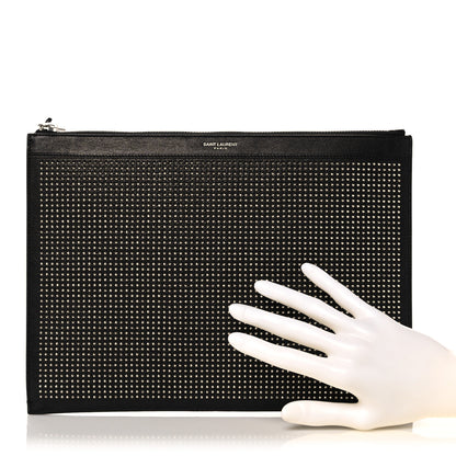 Saint Laurent Calfskin Studded iPad Pouch Black 2 of 10