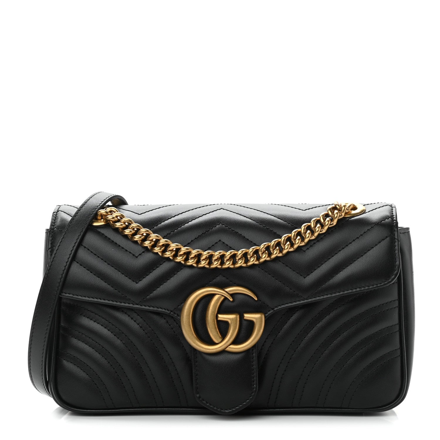Gucci Calfskin Matelasse Small GG Marmont Shoulder Bag Black 1 of 10
