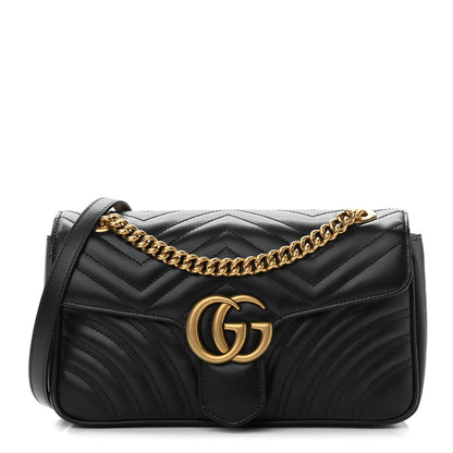 Gucci Calfskin Matelasse Small GG Marmont Shoulder Bag Black 1 of 10