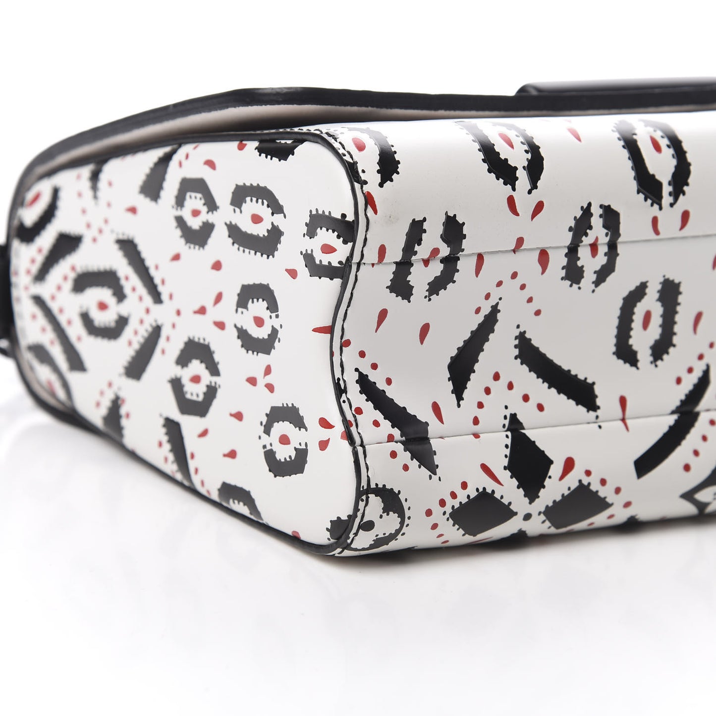 Calfskin Graphic Print Twist Shoulder Bag MM White Black