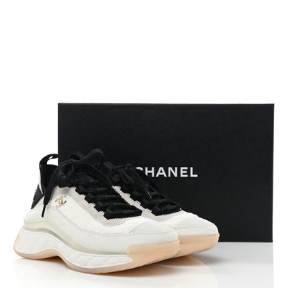 Chanel Fabric Suede Calfskin CC Sneakers 35.5 White Ivory 10 of 10