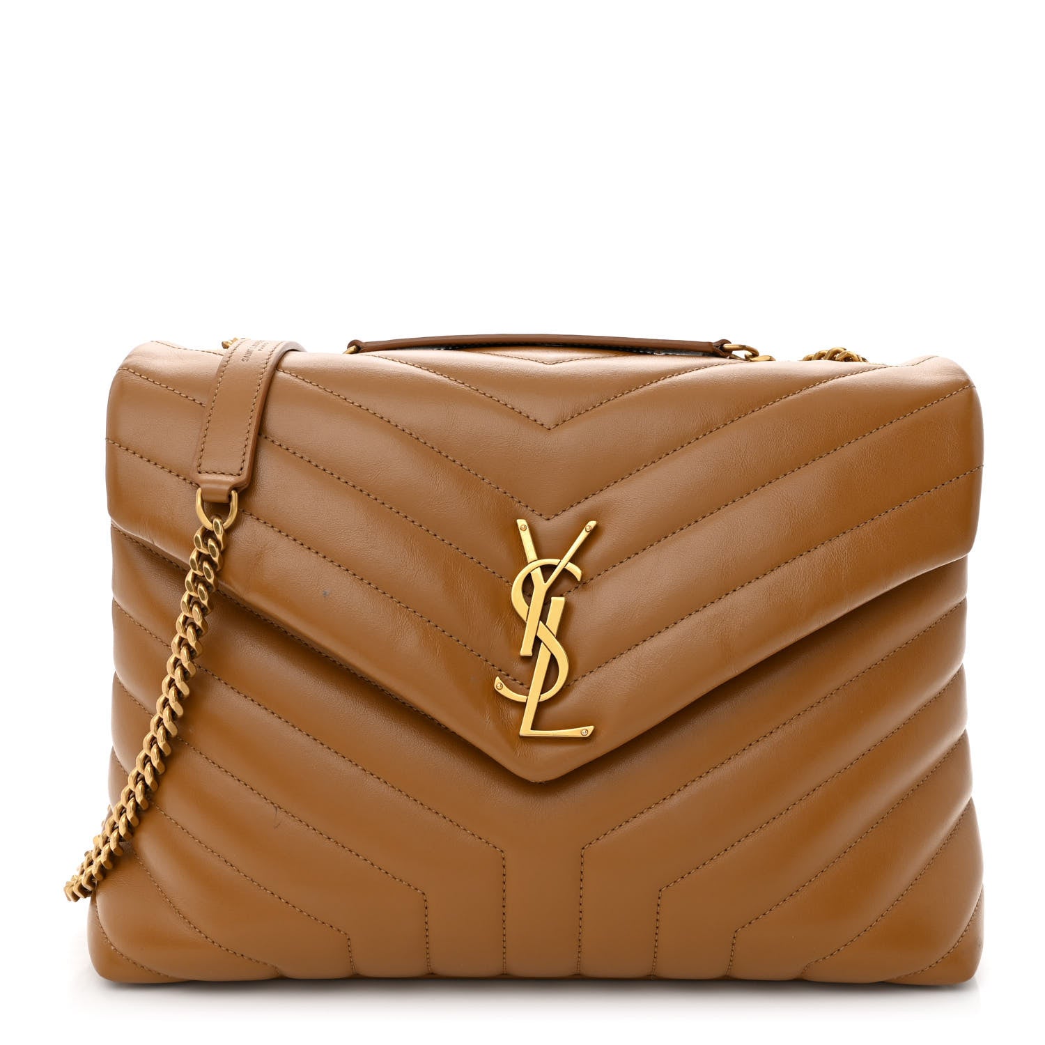 Saint Laurent Calfskin Y Quilted Monogram Medium Loulou Chain Satchel Dark Natural 1 of 13