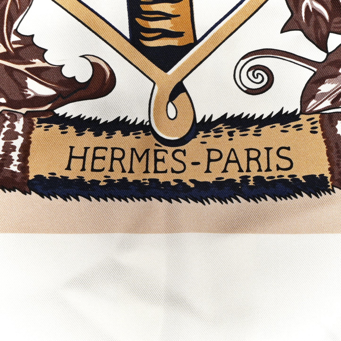 Silk Twill Imprime Aloha Double Scarf Stole White  Marron Glace Marine