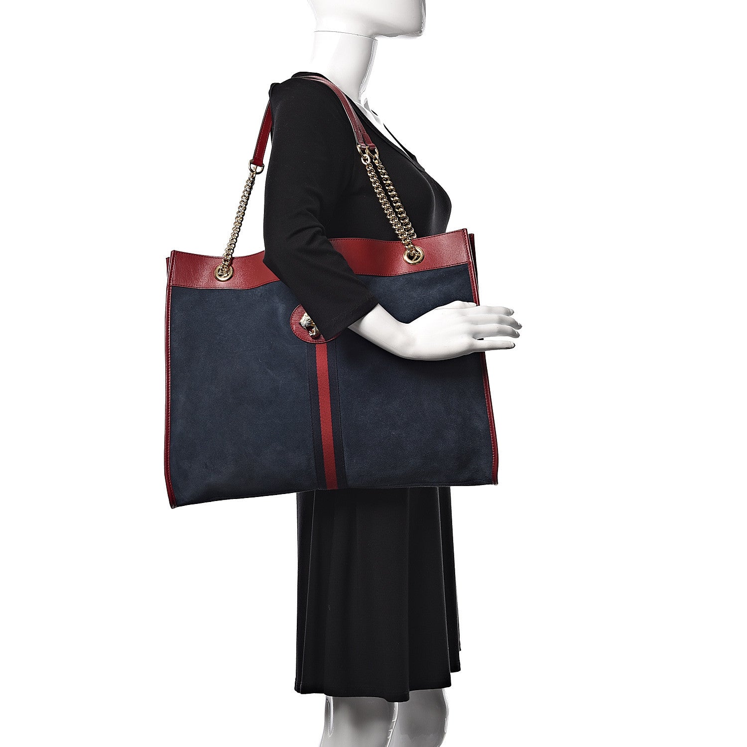 Gucci Suede Calfskin Large Rajah Chain Tote New Blue Romantic Cherry 2 of 12