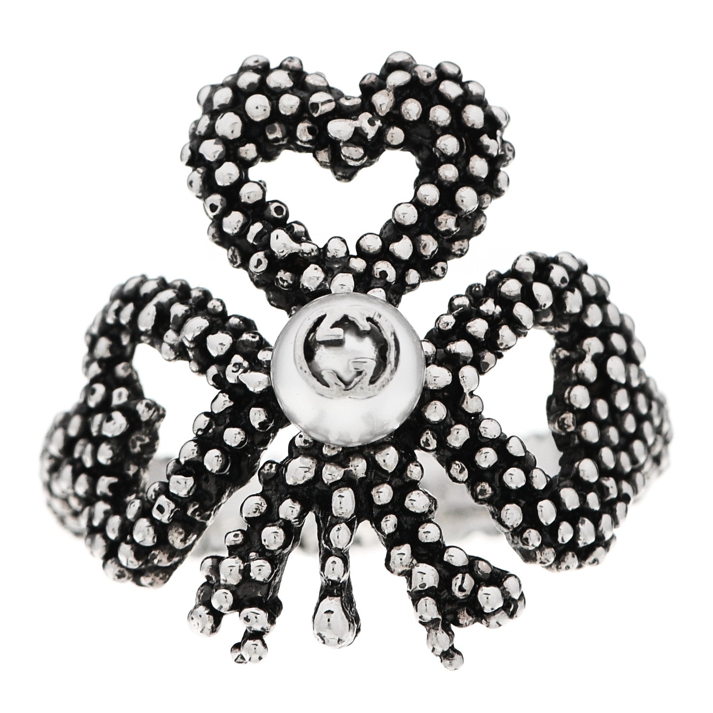 Sterling Silver Glass Pearl Heart Ribbon Ring 53 6.5