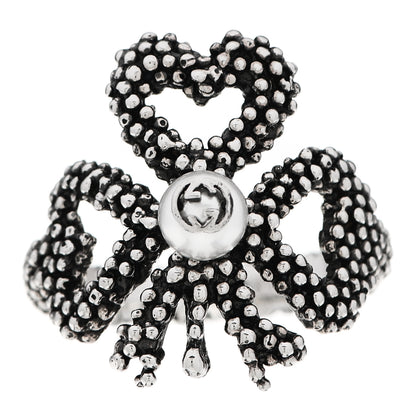 Gucci Sterling Silver Glass Pearl Heart Ribbon Ring 53 6.5 1 of 6