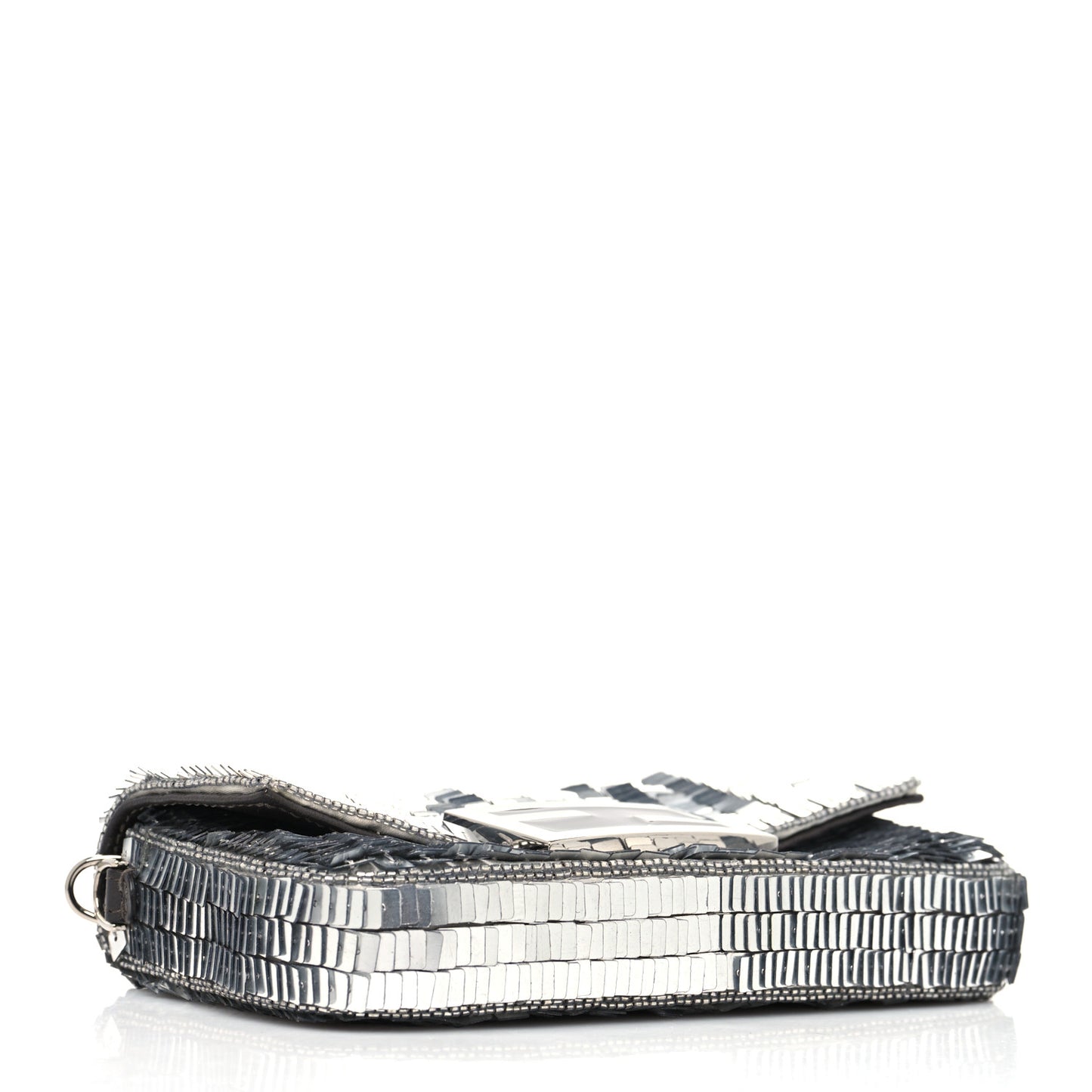 Sequin Paillettes Capretto Lucido Baguette Phone Pouch Argento Moro