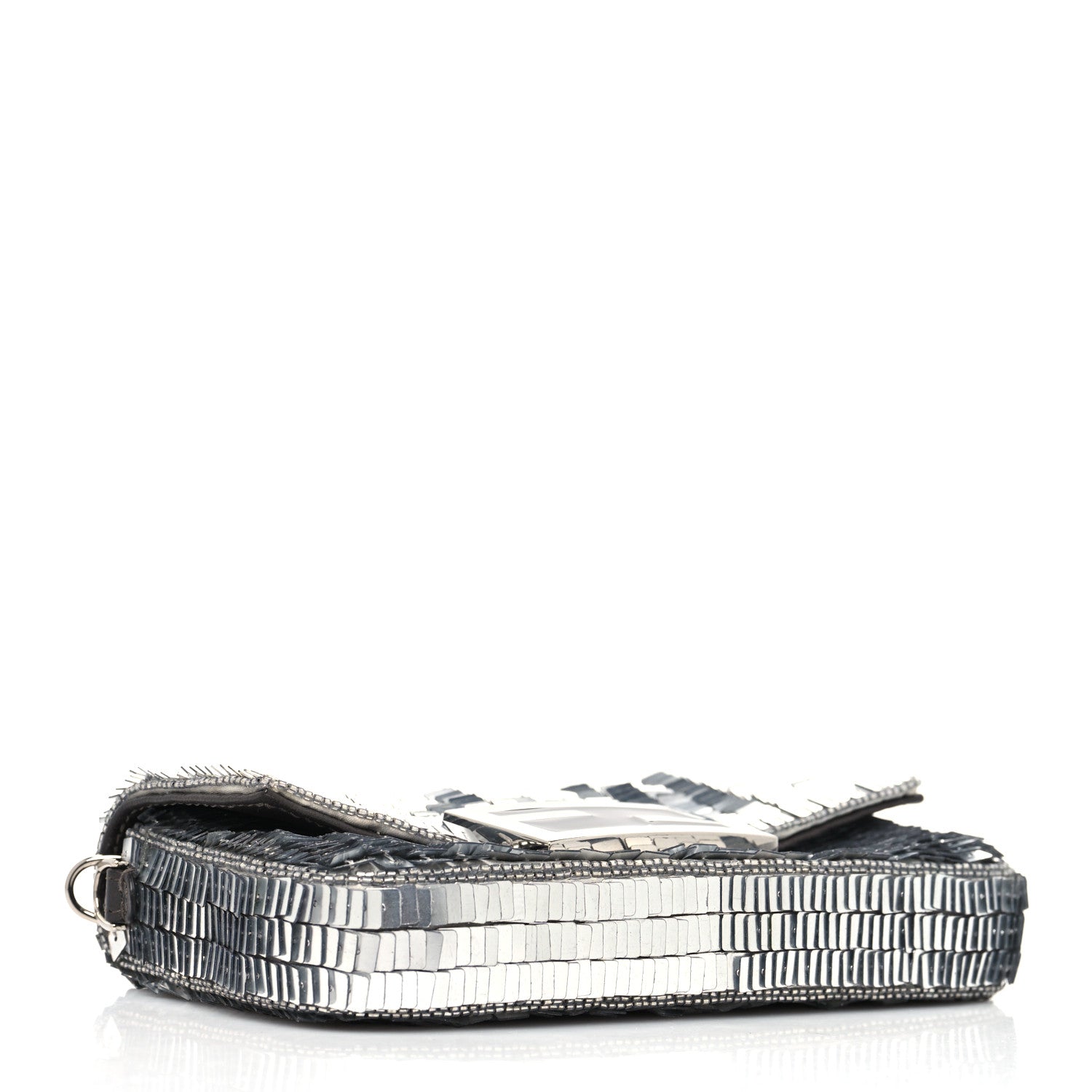 Fendi Sequin Paillettes Capretto Lucido Baguette Phone Pouch Argento Moro 3 of 10