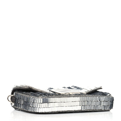 Fendi Sequin Paillettes Capretto Lucido Baguette Phone Pouch Argento Moro 3 of 10