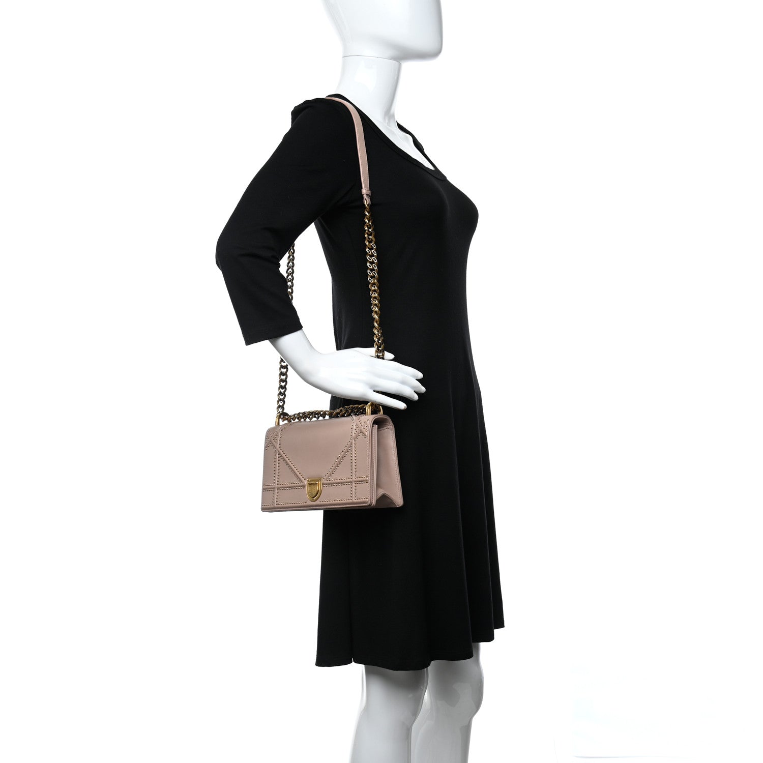 Christian Dior Lambskin Studded Medium Diorama Flap Bag Nude 2 of 9