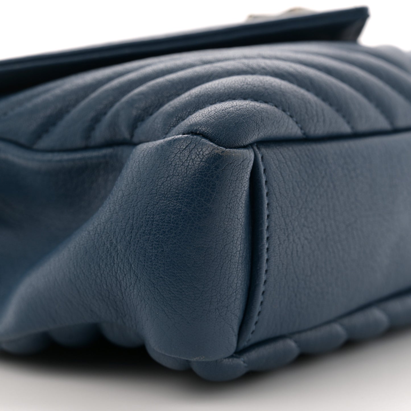 Sheepskin Matelasse Chevron Monogram Medium College Bag Blue Charron