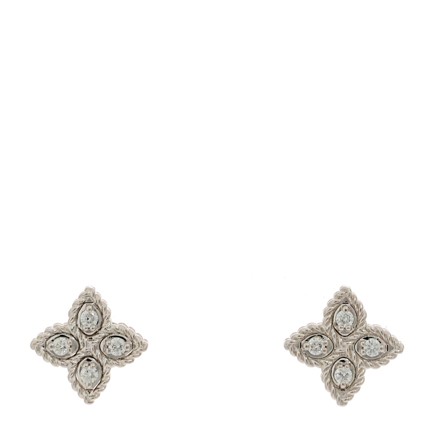 Roberto Coin 18K White Gold Diamond Princess Flower Small Stud Earrings 1 of 5