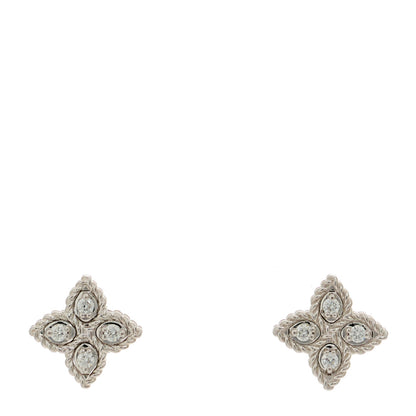 Roberto Coin 18K White Gold Diamond Princess Flower Small Stud Earrings 1 of 5