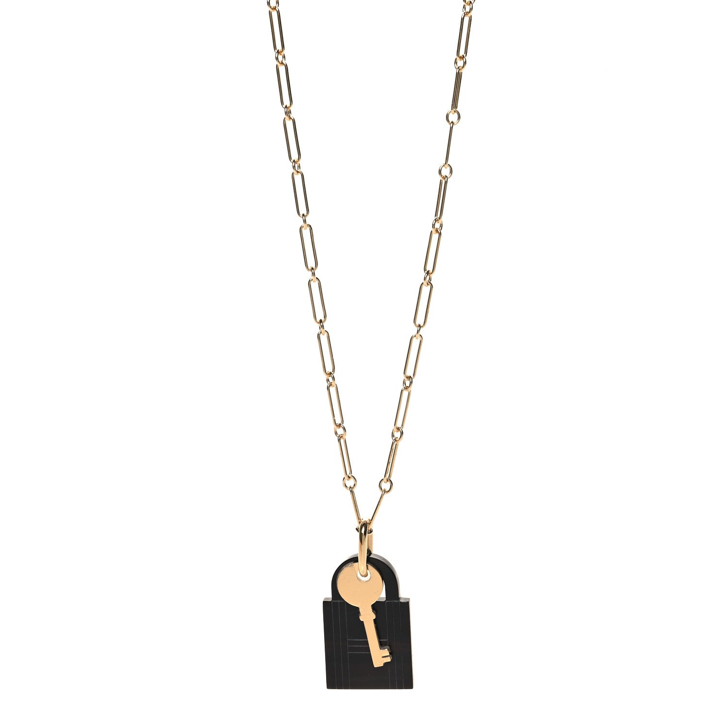 Hermes Permabrass Buffalo Horn Amulette Padlock Large Pendant Necklace 1 of 5