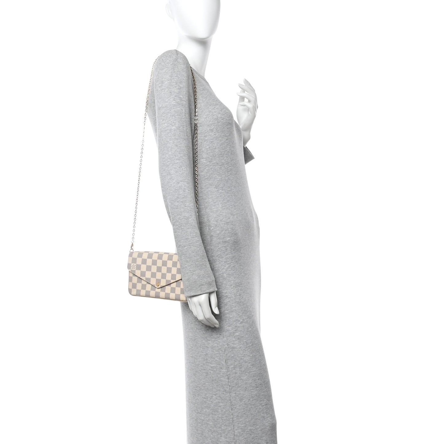 Damier Azur Pochette Felicie Chain Wallet Rose Ballerine