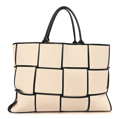 Bottega Veneta Canvas Maxi Intrecciato Large Arco Tote Beige Black 1 of 9