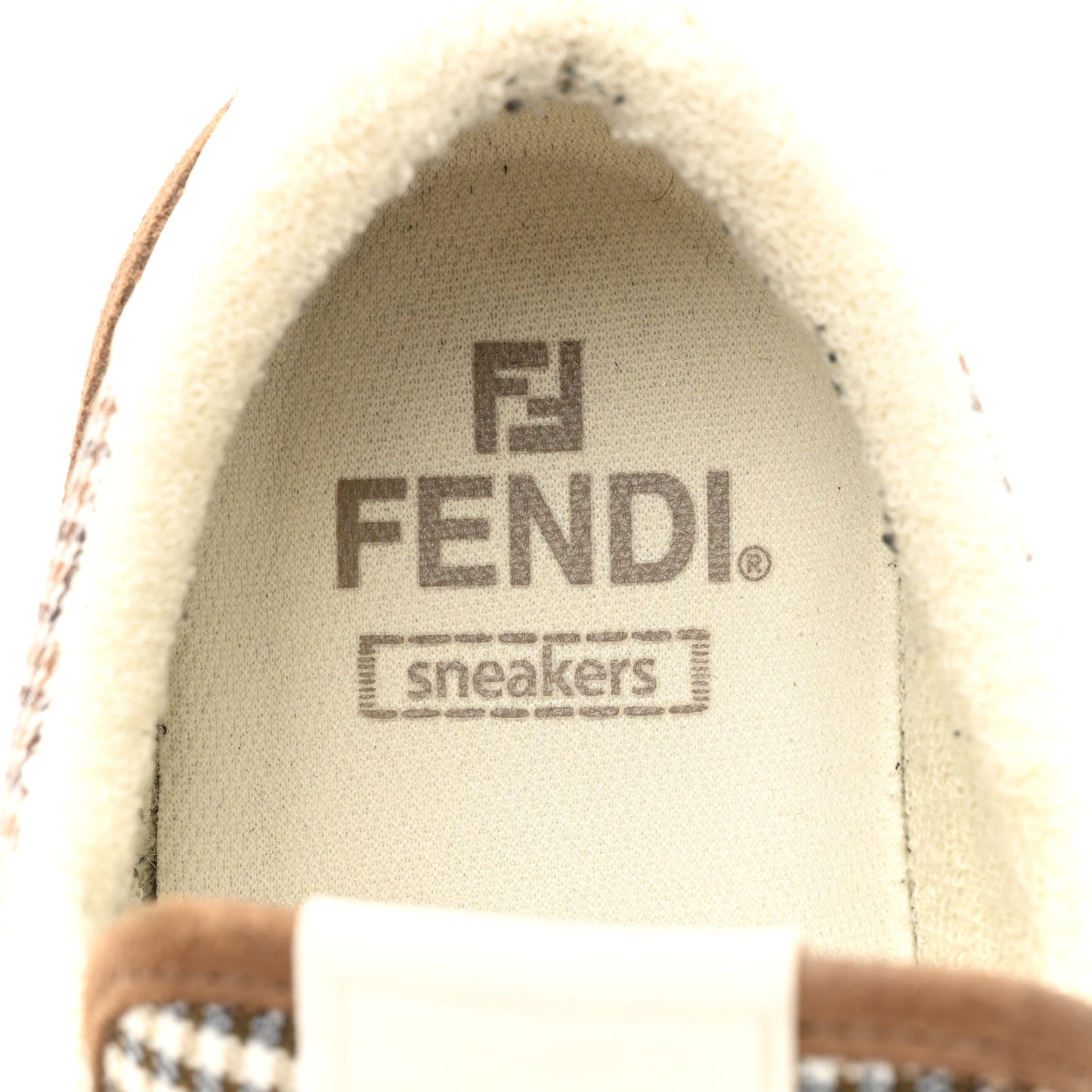 Calfskin Suede Houndstooth Fendi Match Low Top Sneakers 37 Cream Brown