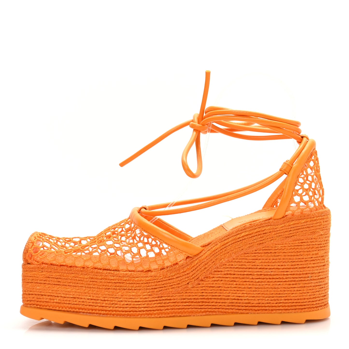 Mesh Lambskin Sporty Web Stretch Ankle Tie Espadrilles 40 Tangerine